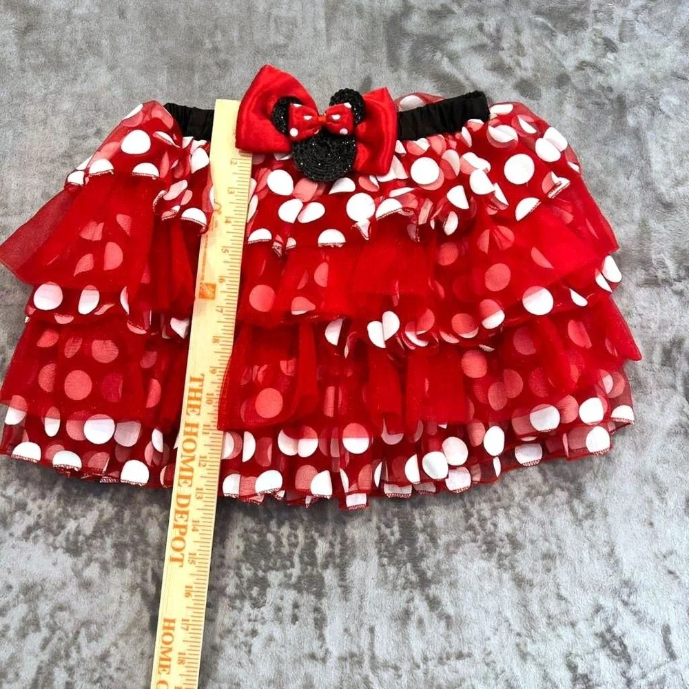 Disney Minnie Mouse Red Polka Dot Ruffle Tutu Skirt Sequin Bow Costume